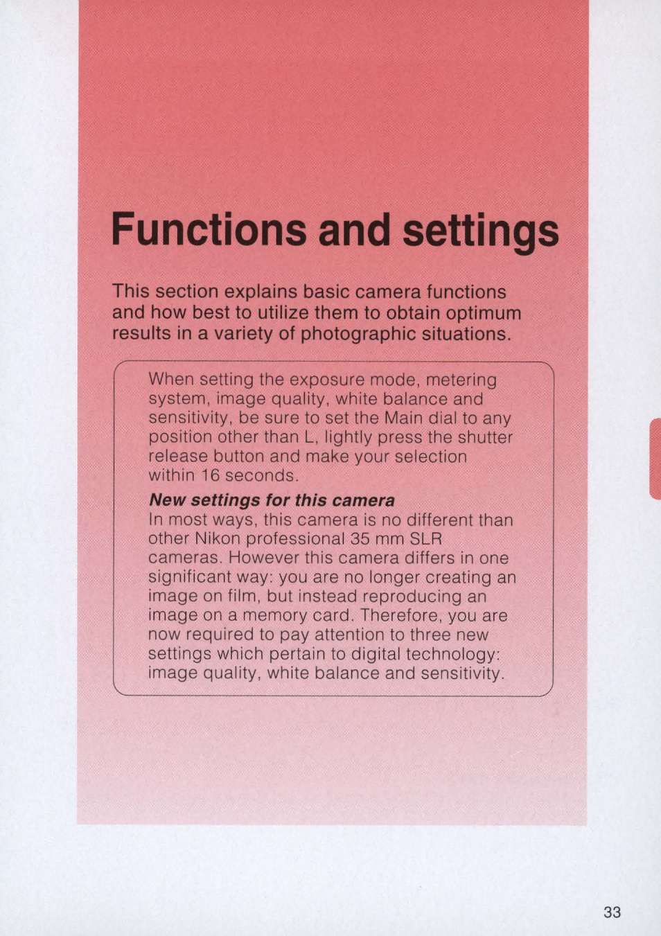 Functions and settings | Nikon E2 - E2S User Manual | Page 33 / 97