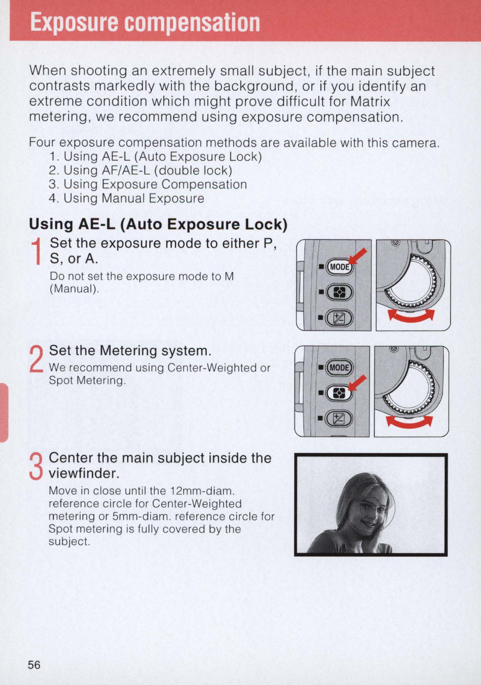 Exposure compensation, Using ae-l (auto exposure lock), Exposure compensation -59 | Nikon E2 - E2S User Manual | Page 56 / 97