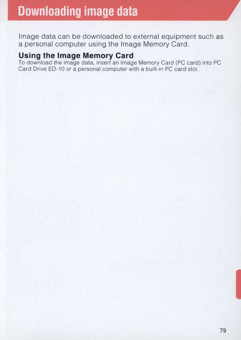 Downloading image data, Using the image memory card | Nikon E2 - E2S User Manual | Page 79 / 97