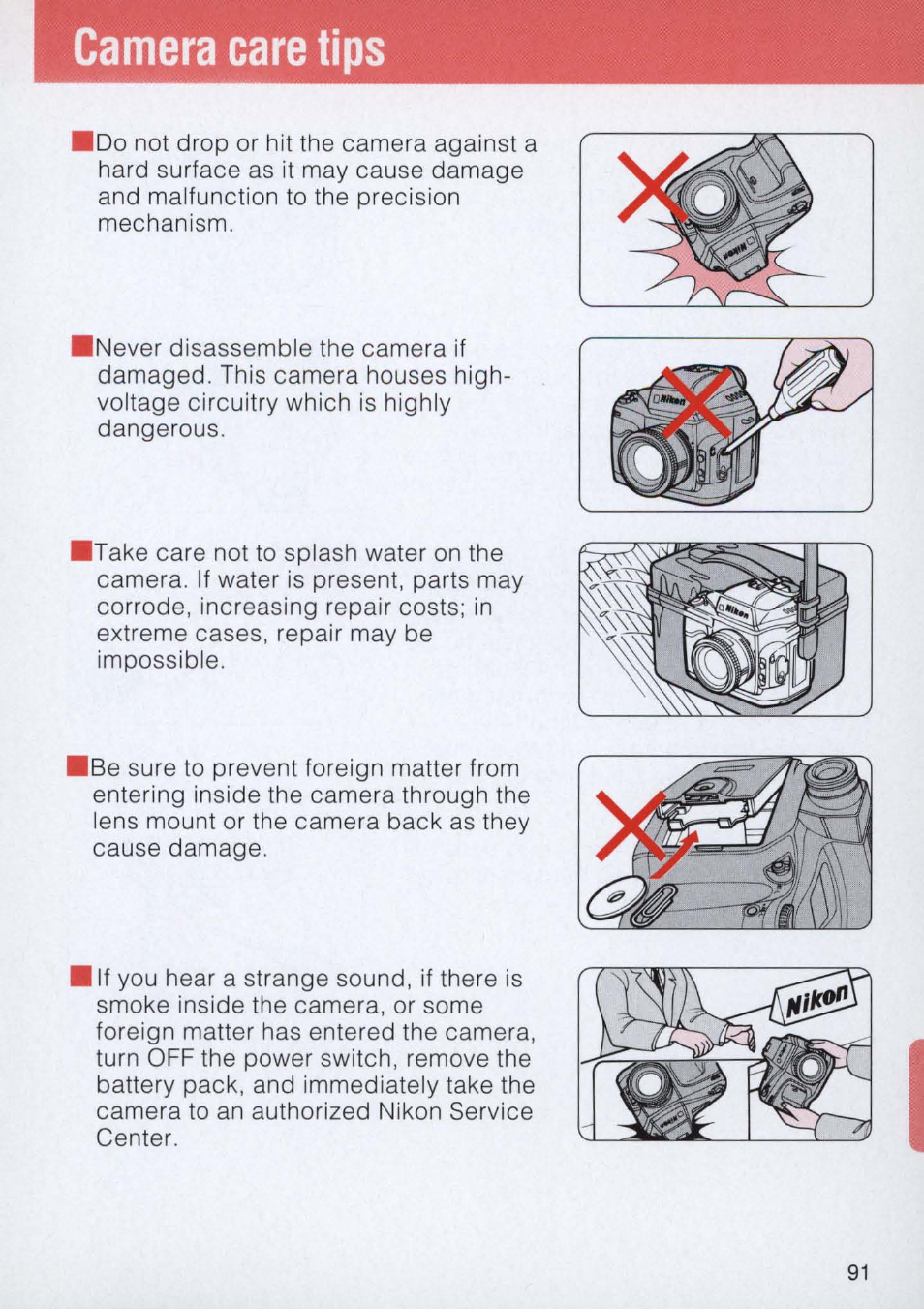 Camera care tips, Camera care tips -93 | Nikon E2 - E2S User Manual | Page 91 / 97