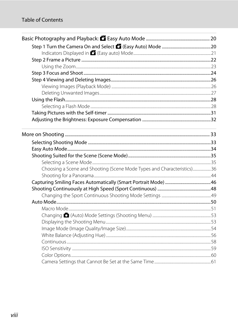 Viii | Nikon L310 User Manual | Page 10 / 164