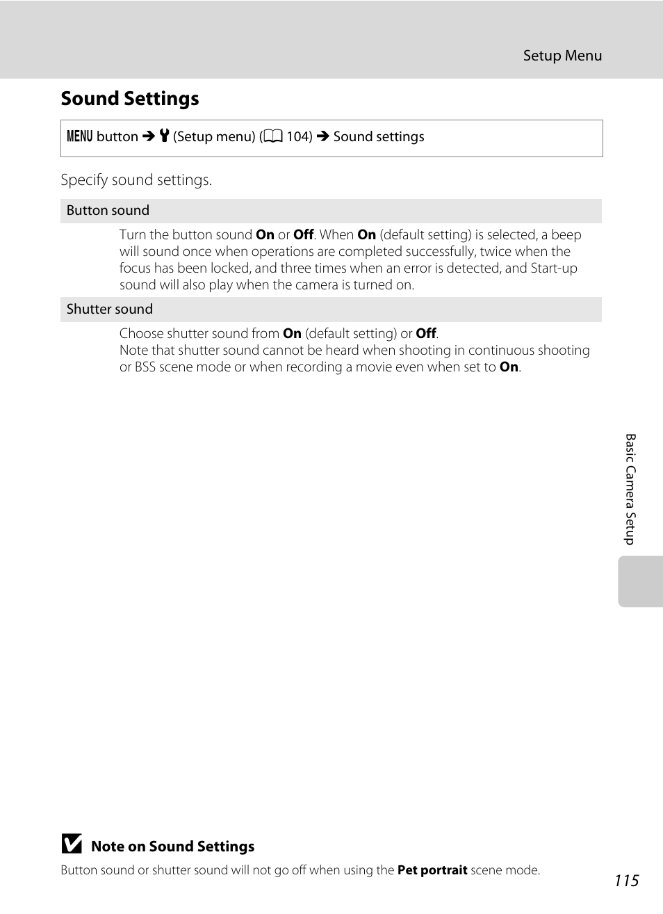 Sound settings, A 115, A 115) | Nikon L310 User Manual | Page 127 / 164