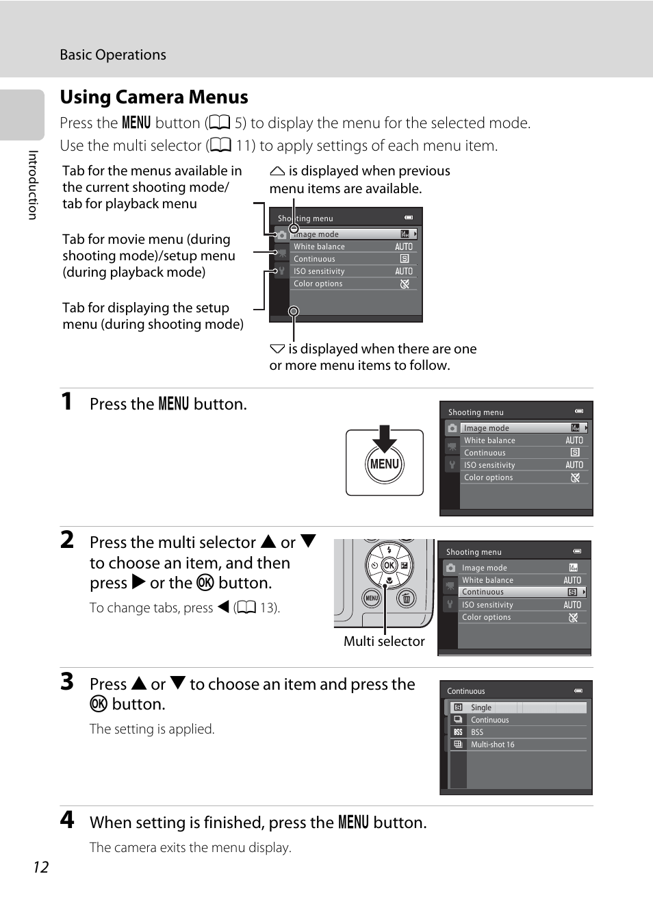 Using camera menus, Press the d button, When setting is finished, press the d button | Nikon L310 User Manual | Page 24 / 164