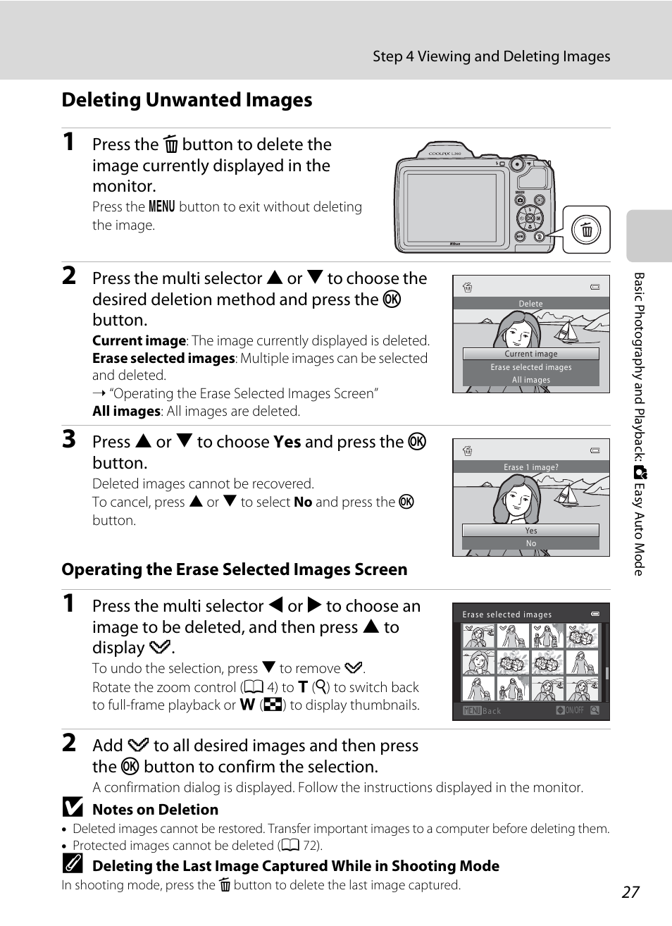Deleting unwanted images | Nikon L310 User Manual | Page 39 / 164
