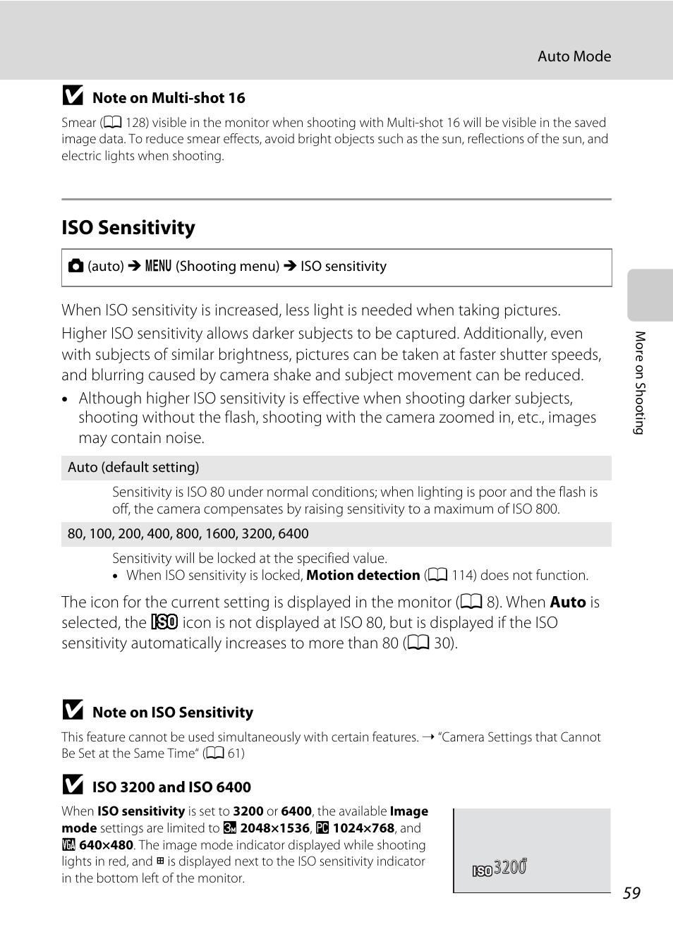 Iso sensitivity, A 59 | Nikon L310 User Manual | Page 71 / 164