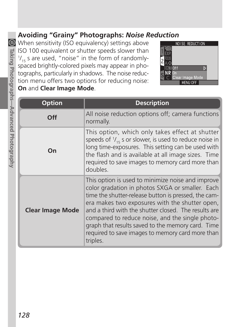128 avoiding “grainy” photographs: noise reduction | Nikon 5000 User Manual | Page 142 / 223