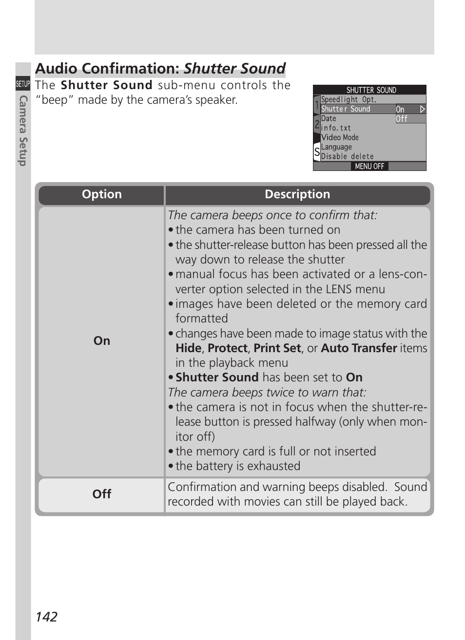 Audio confirmation: shutter sound | Nikon 5000 User Manual | Page 156 / 223