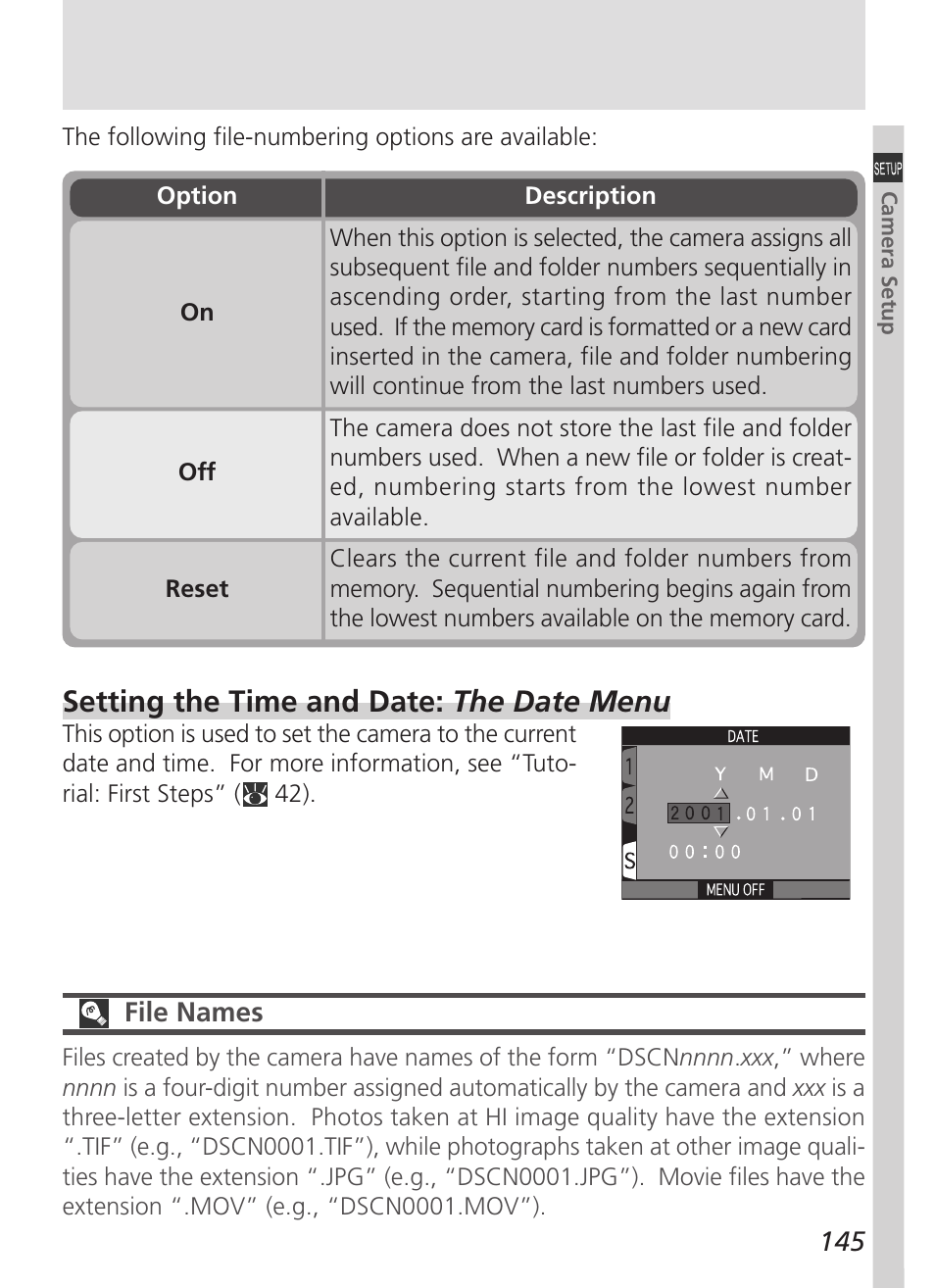 Setting the time and date: the date menu | Nikon 5000 User Manual | Page 159 / 223