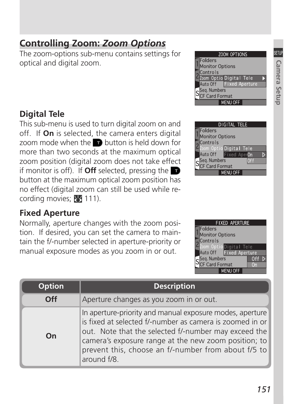 Controlling zoom: zoom options | Nikon 5000 User Manual | Page 165 / 223