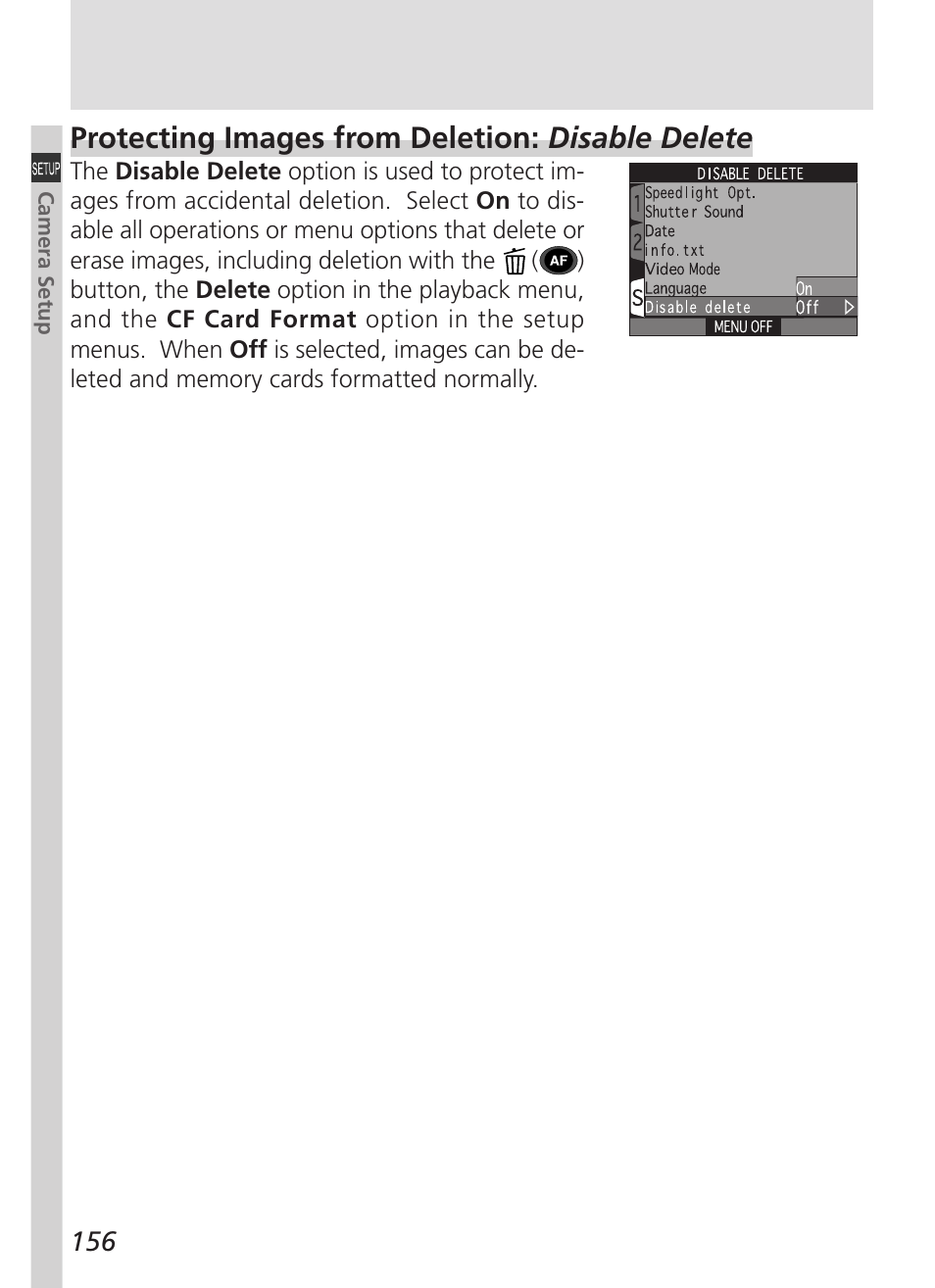 Protecting images from deletion: disable delete | Nikon 5000 User Manual | Page 170 / 223