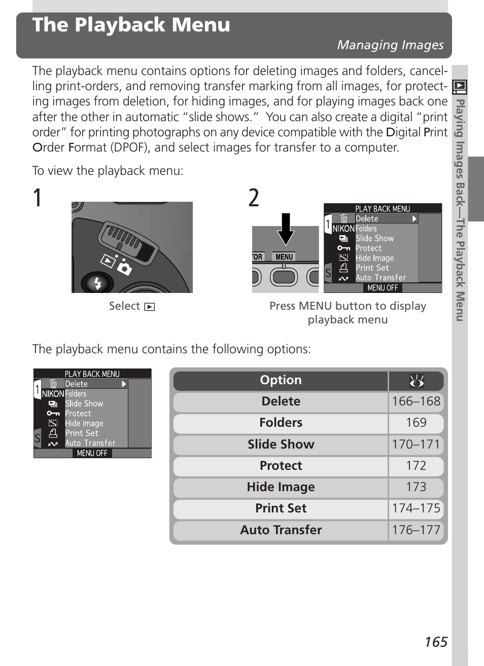 The playback menu | Nikon 5000 User Manual | Page 179 / 223