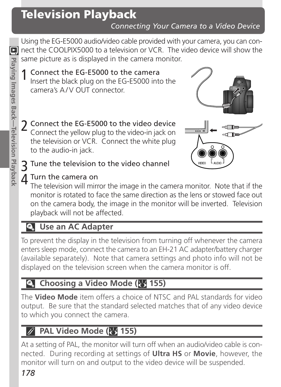 Television playback | Nikon 5000 User Manual | Page 192 / 223