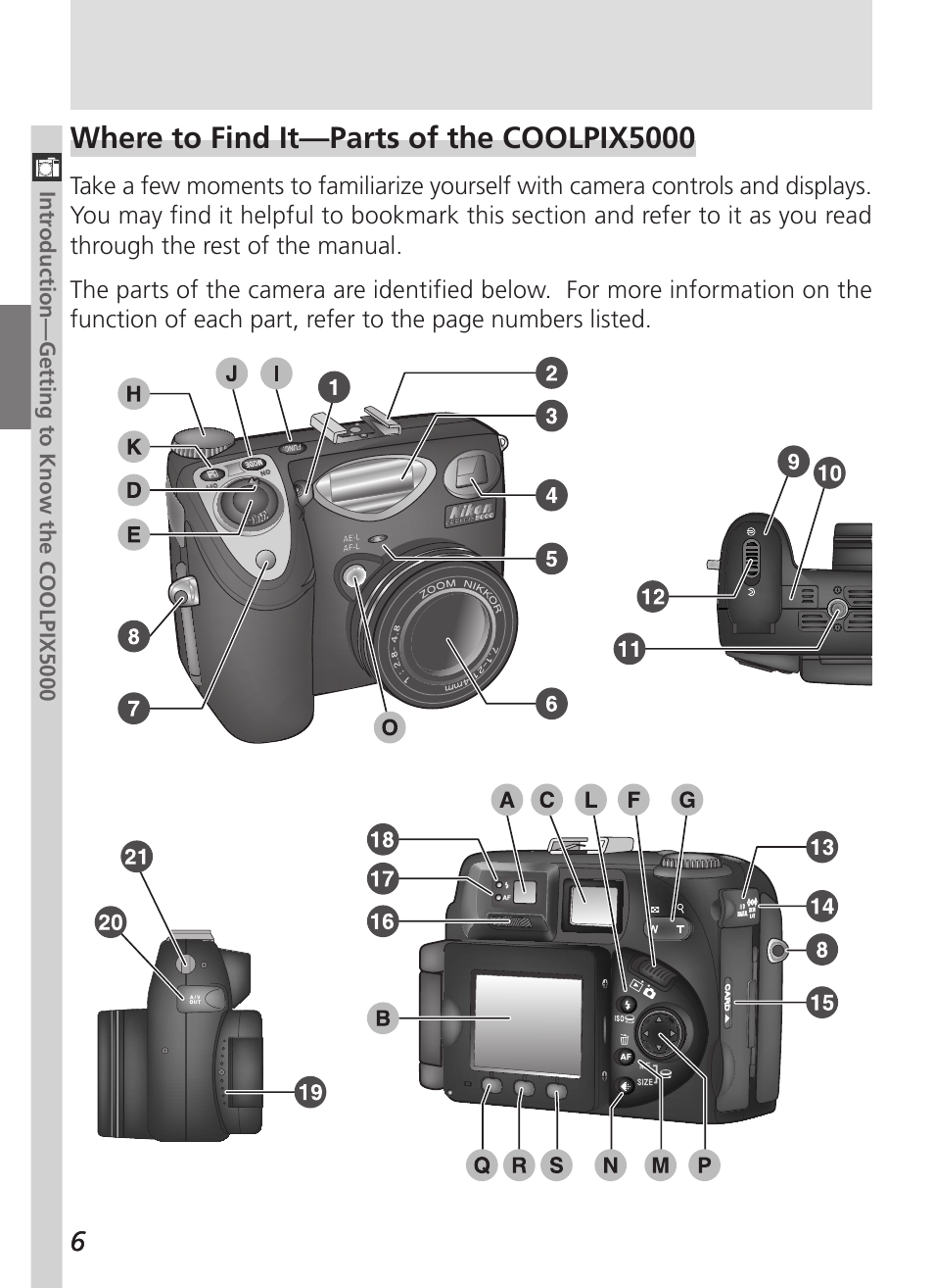 Where to find it—parts of the coolpix5000 | Nikon 5000 User Manual | Page 20 / 223