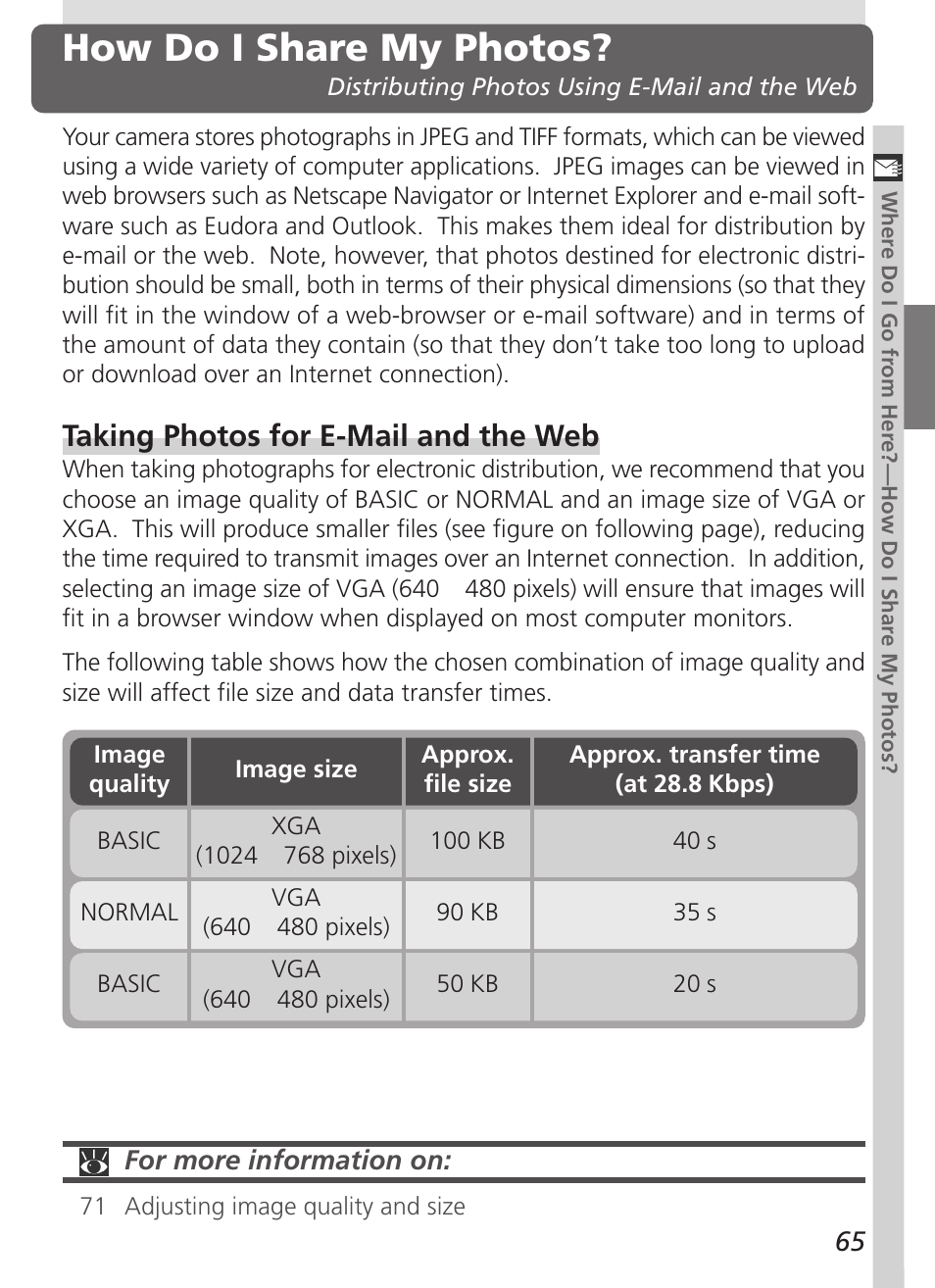 How do i share my photos, Taking photos for e-mail and the web | Nikon 5000 User Manual | Page 79 / 223