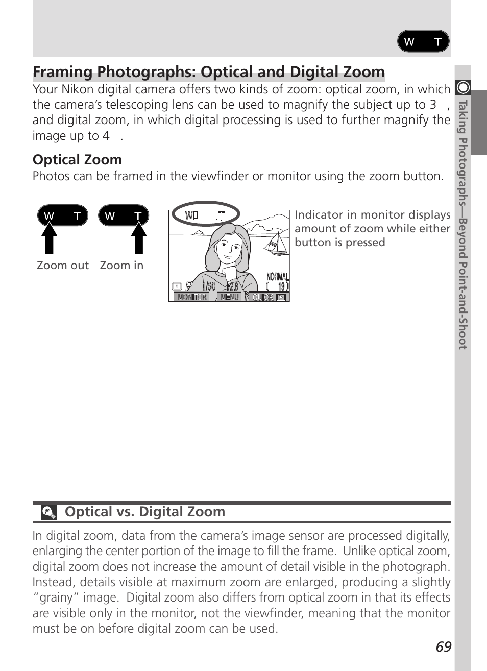 Framing photographs: optical and digital zoom | Nikon 5000 User Manual | Page 83 / 223