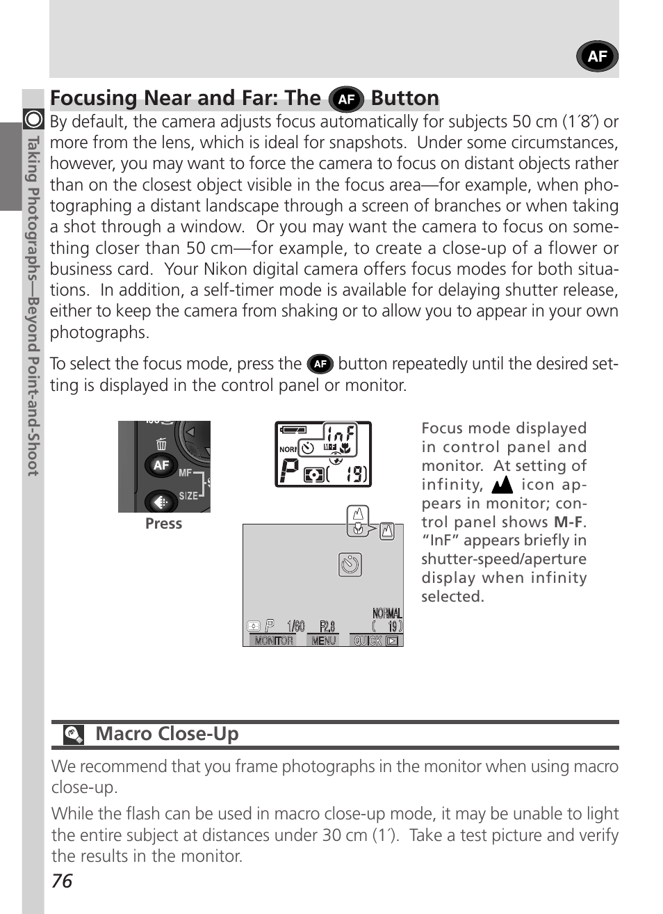 Focusing near and far: the button | Nikon 5000 User Manual | Page 90 / 223