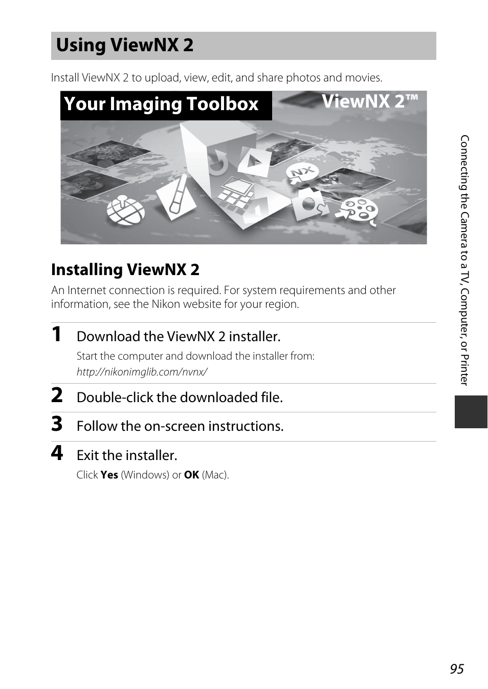 Using viewnx 2, Installing viewnx 2, A95) | Uter, Using viewnx 2 your imaging toolbox viewnx 2 | Nikon P530 User Manual | Page 113 / 226