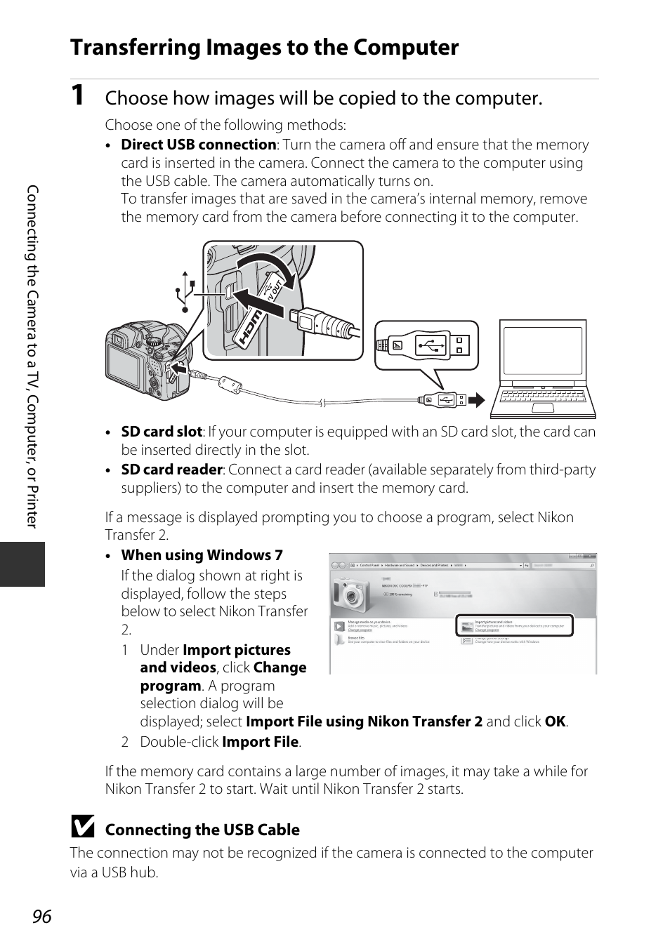 Transferring images to the computer, Choose how images will be copied to the computer | Nikon P530 User Manual | Page 114 / 226