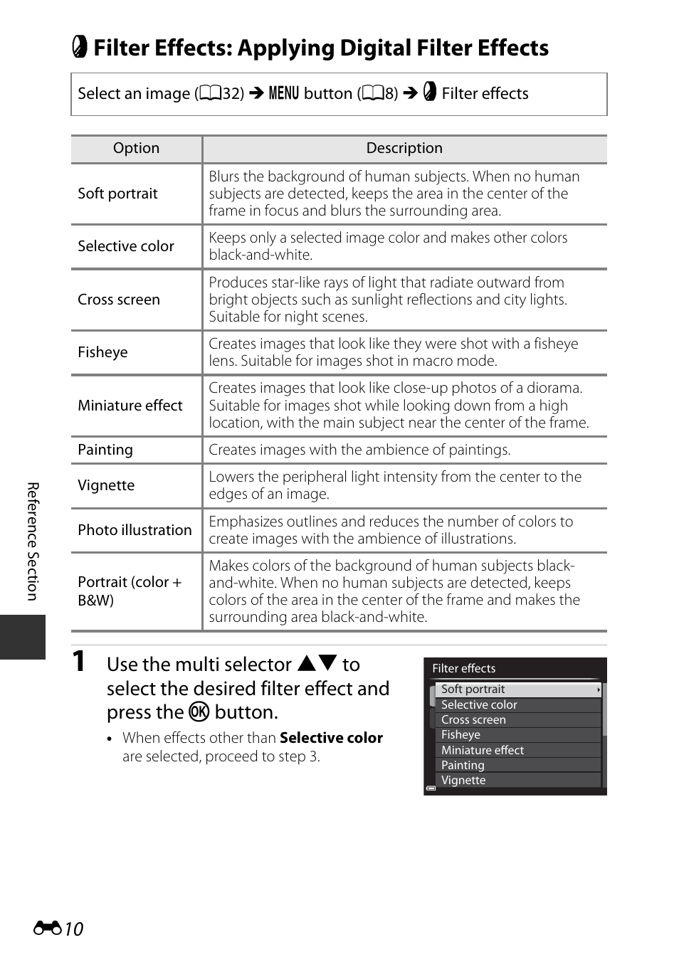 Filter effects: applying digital filter effects, P filter effects: applying digital filter effects | Nikon P530 User Manual | Page 126 / 226