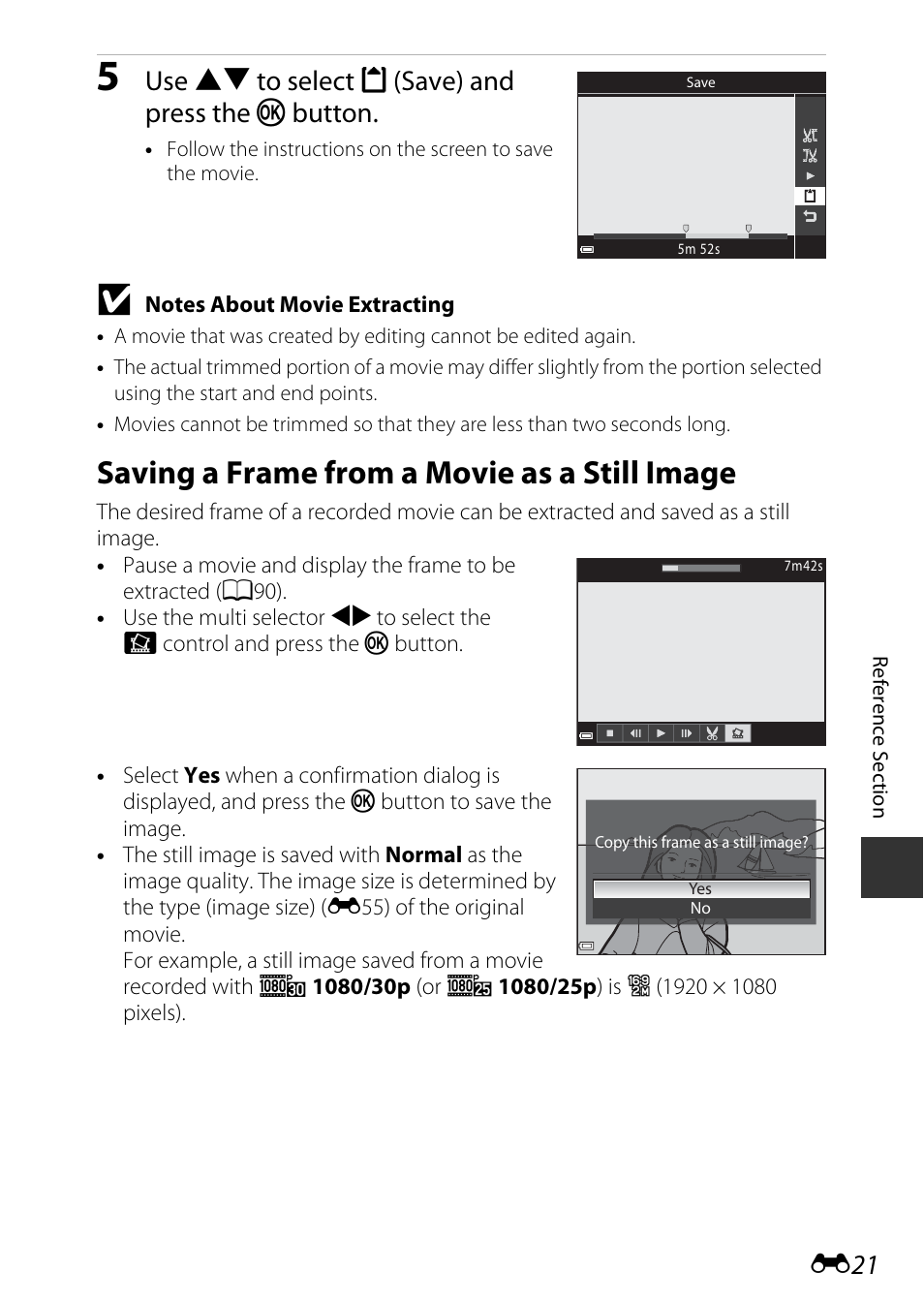 Saving a frame from a movie as a still image, Use hi to select m (save) and press the k button | Nikon P530 User Manual | Page 137 / 226