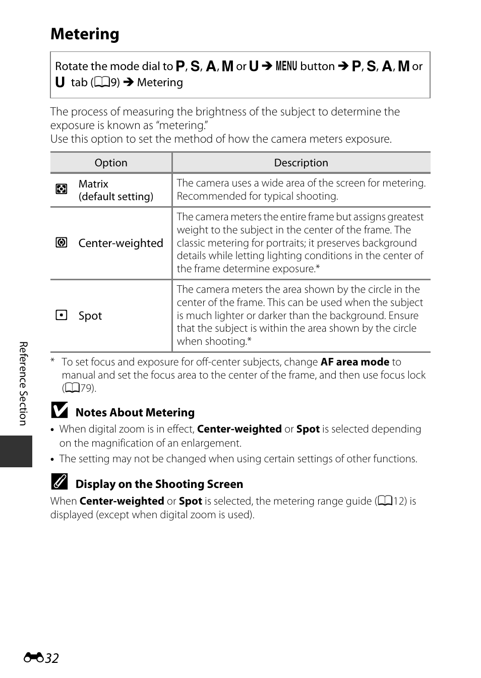 Metering | Nikon P530 User Manual | Page 148 / 226