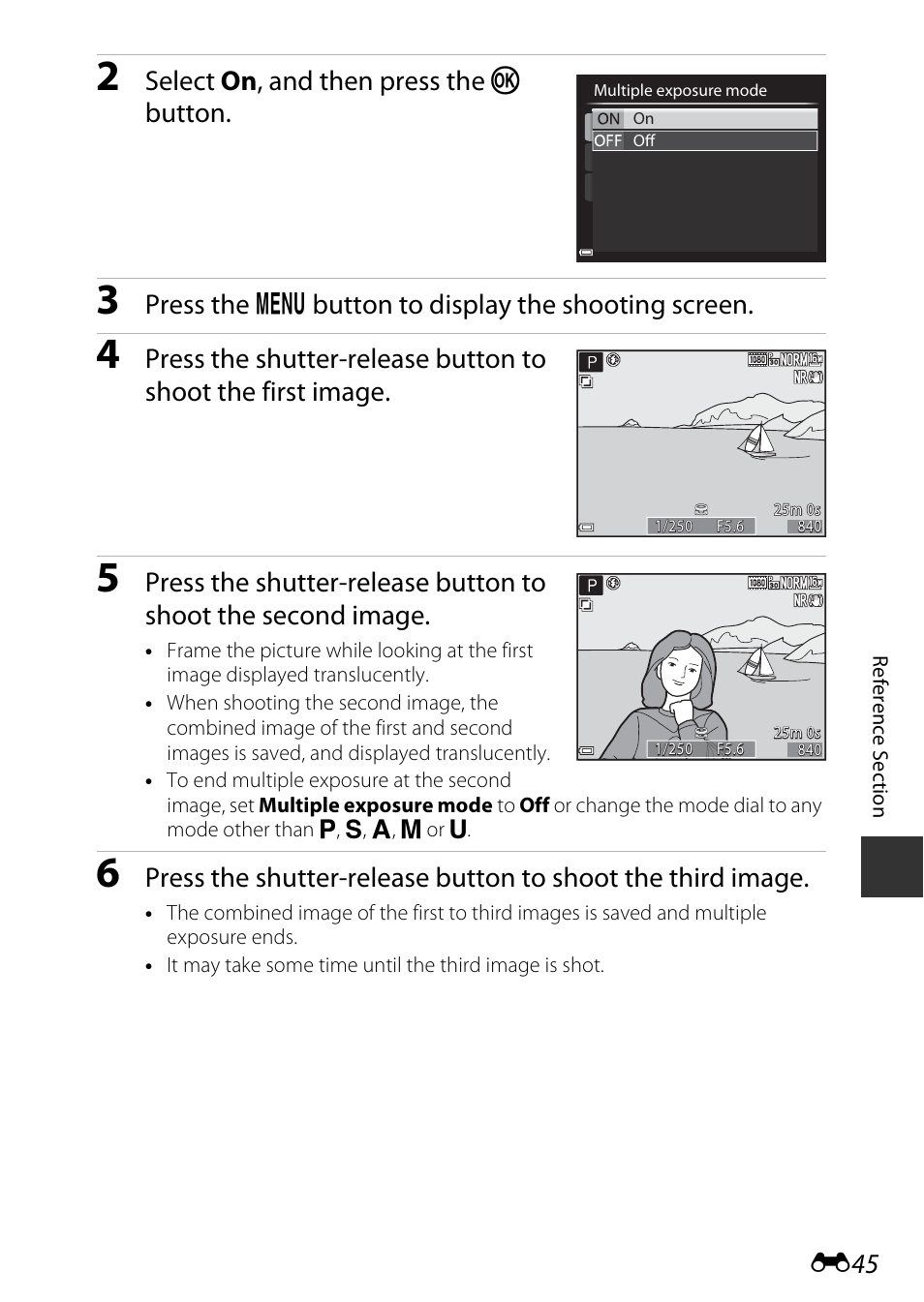 Select on , and then press the k button, Press the d button to display the shooting screen | Nikon P530 User Manual | Page 161 / 226