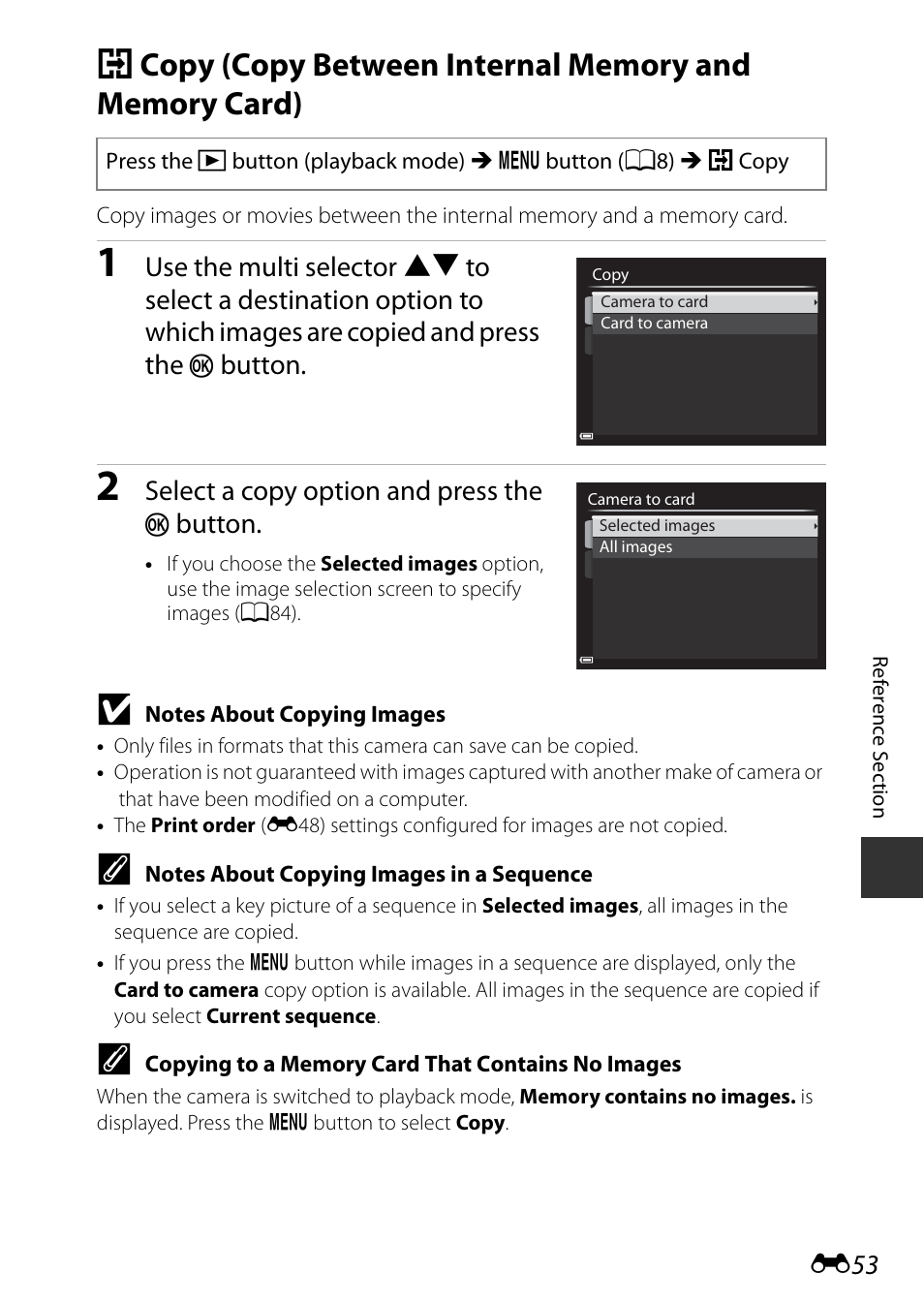 Button, Select a copy option and press the | Nikon P530 User Manual | Page 169 / 226