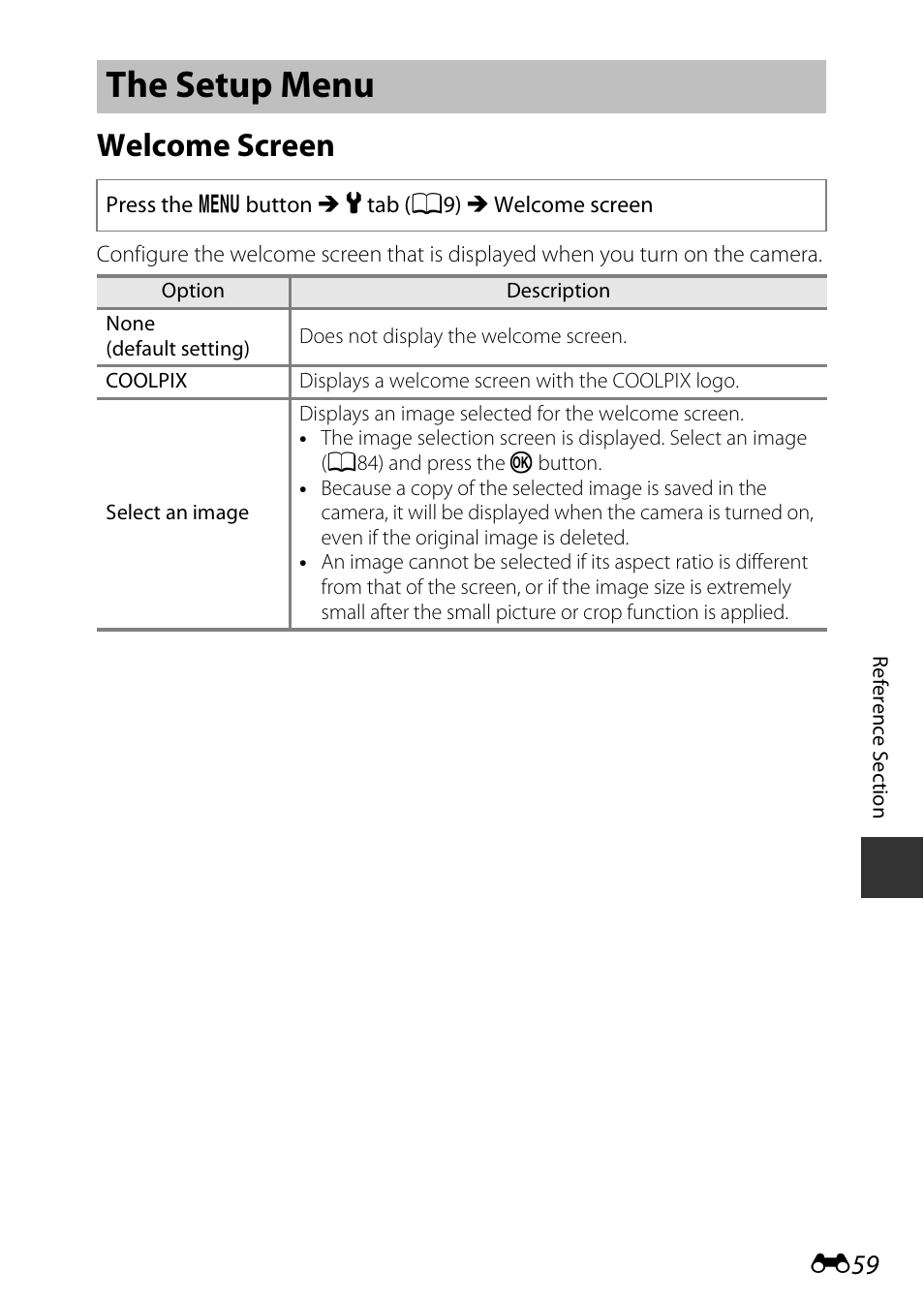 The setup menu, Welcome screen | Nikon P530 User Manual | Page 175 / 226