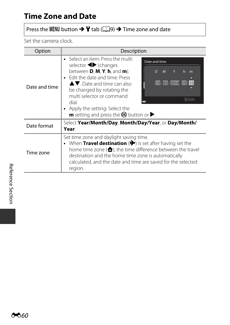 Time zone and date | Nikon P530 User Manual | Page 176 / 226