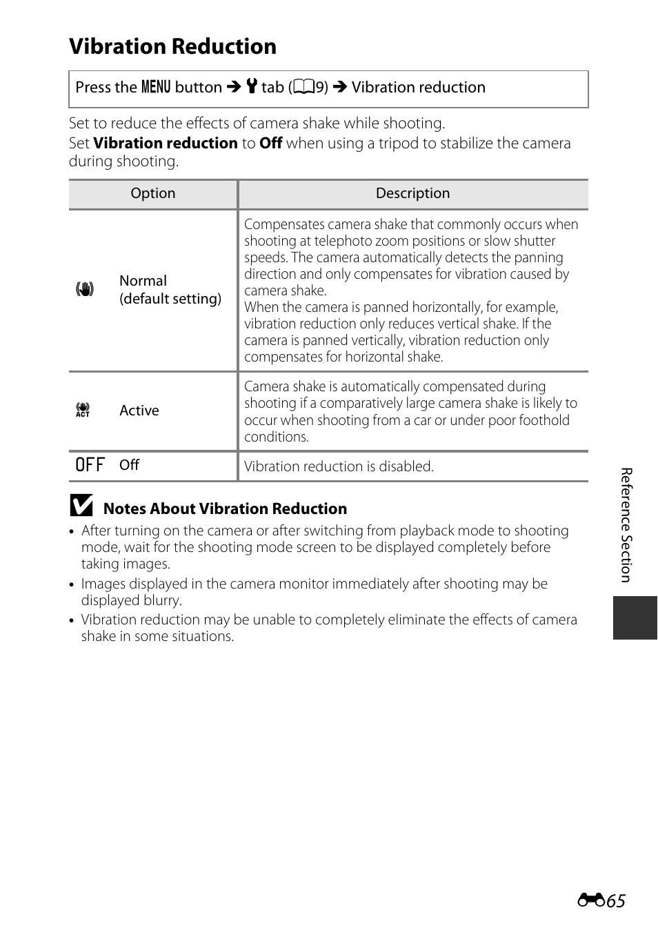 Vibration reduction | Nikon P530 User Manual | Page 181 / 226