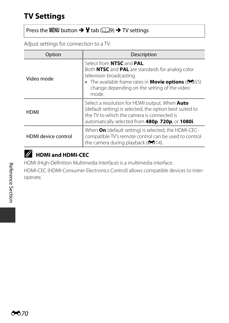 Tv settings, E70) | Nikon P530 User Manual | Page 186 / 226