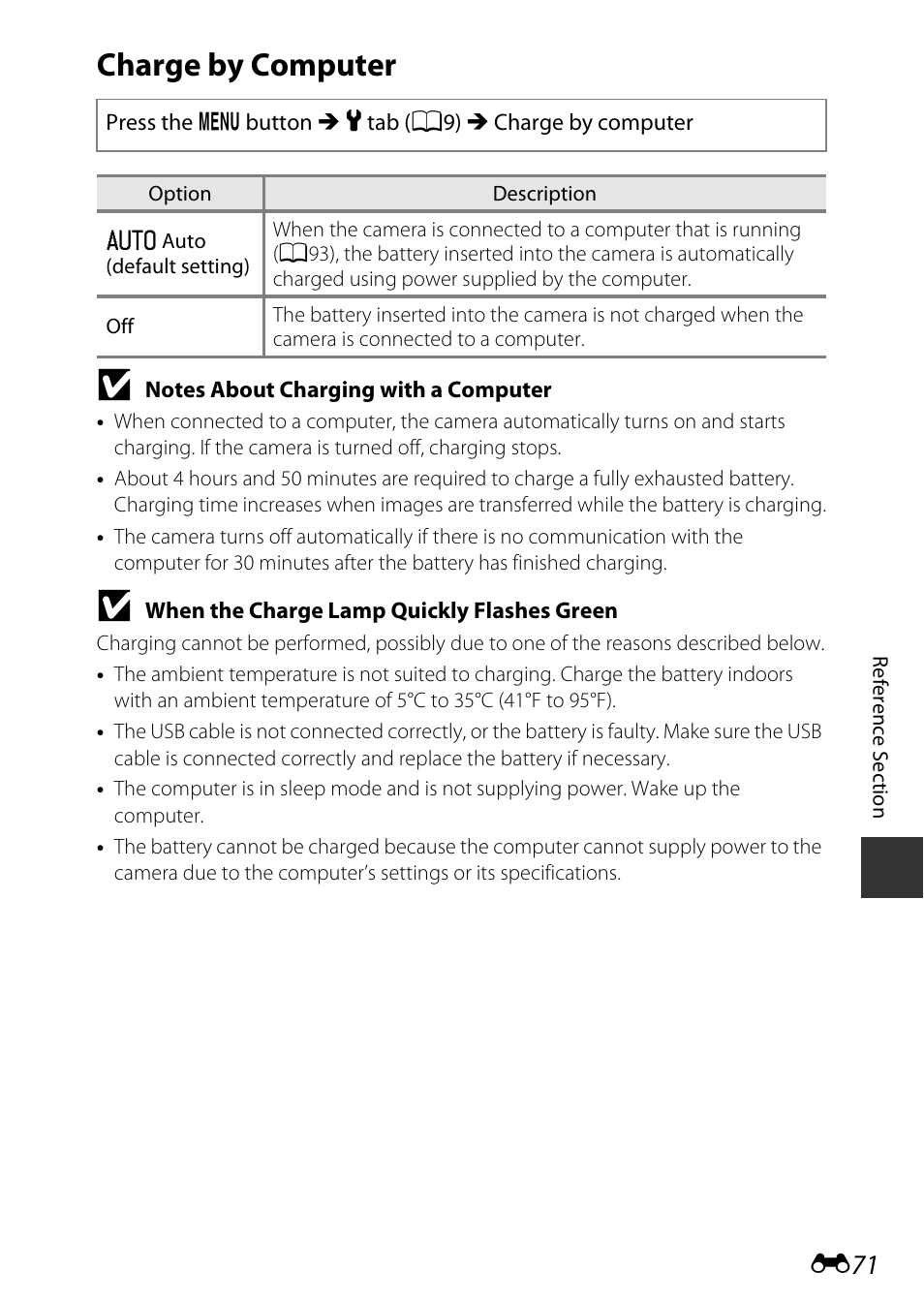 Charge by computer, E71) | Nikon P530 User Manual | Page 187 / 226