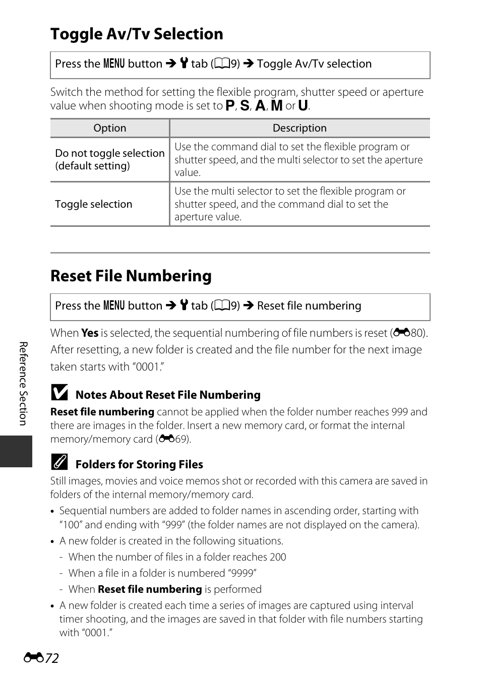 Toggle av/tv selection, Reset file numbering | Nikon P530 User Manual | Page 188 / 226