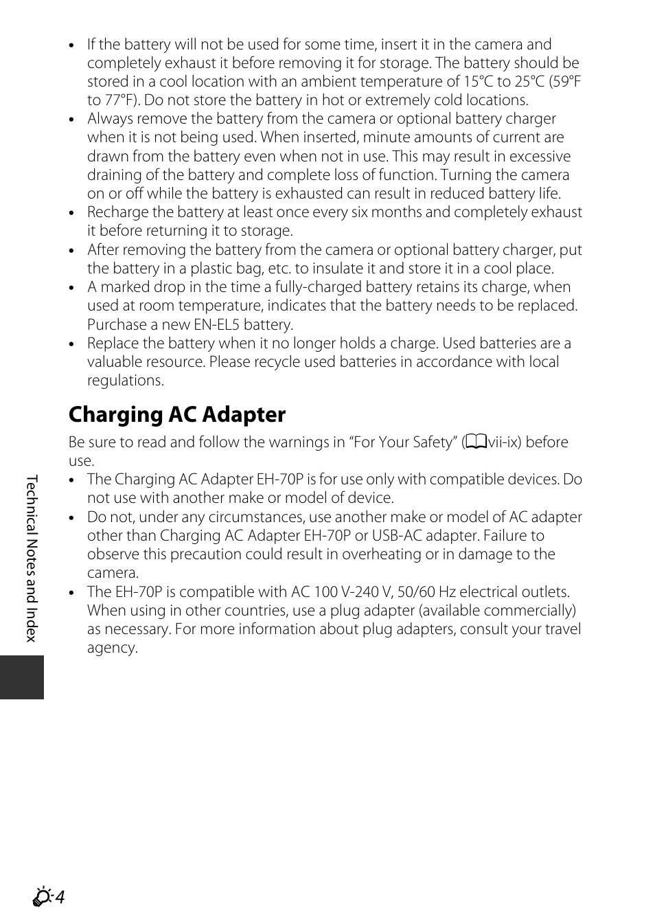 Charging ac adapter | Nikon P530 User Manual | Page 202 / 226