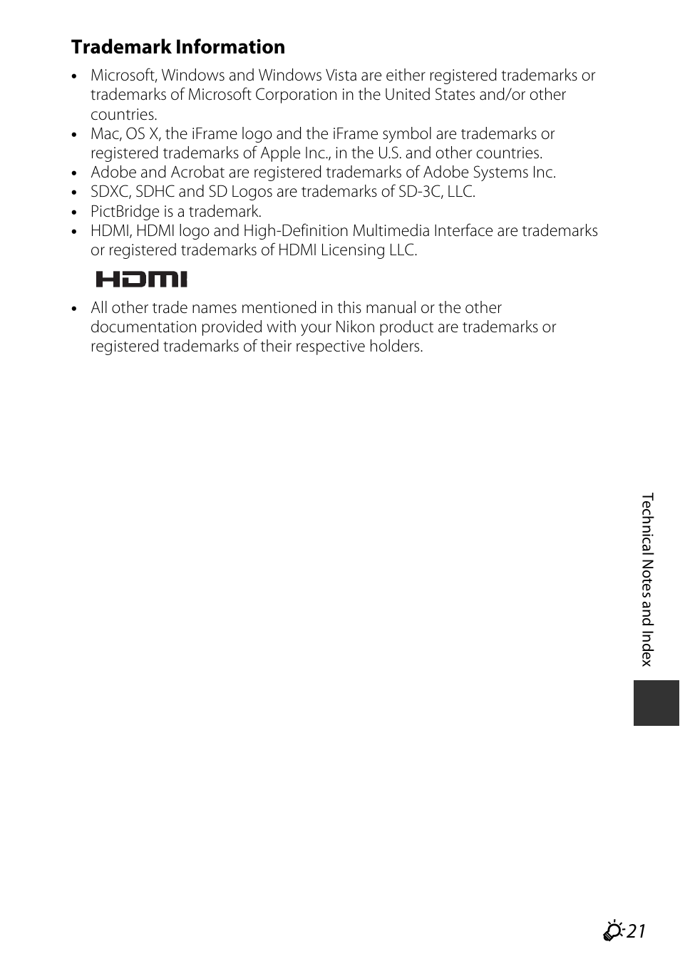 Trademark information | Nikon P530 User Manual | Page 219 / 226