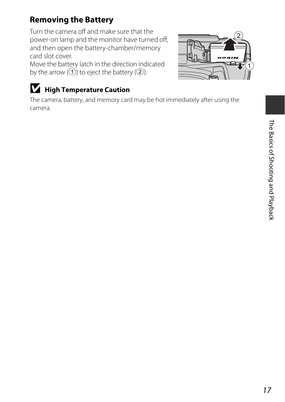 Removing the battery | Nikon P530 User Manual | Page 35 / 226