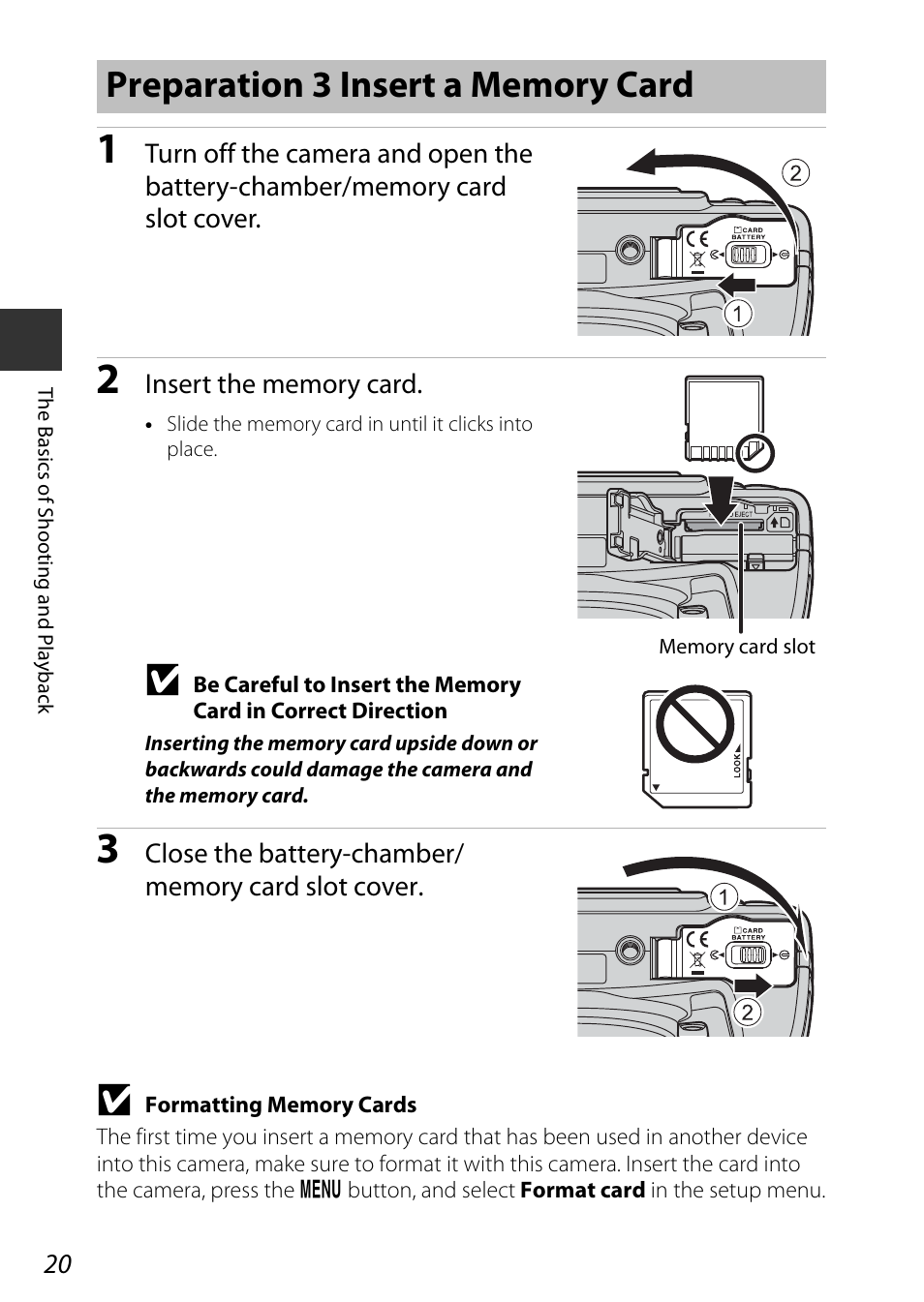 Preparation 3 insert a memory card | Nikon P530 User Manual | Page 38 / 226