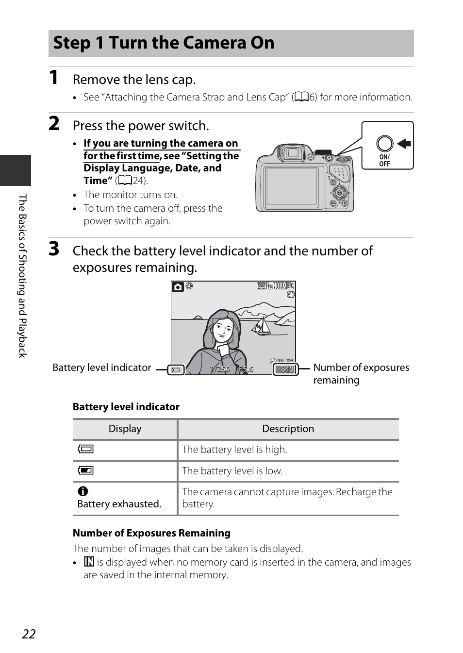 Step 1 turn the camera on, Remove the lens cap, Press the power switch | Nikon P530 User Manual | Page 40 / 226