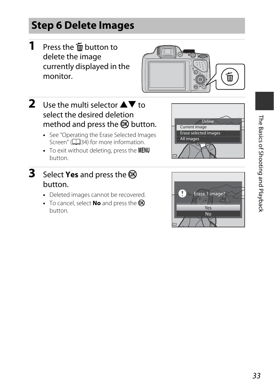 Step 6 delete images, Select yes and press the k button | Nikon P530 User Manual | Page 51 / 226