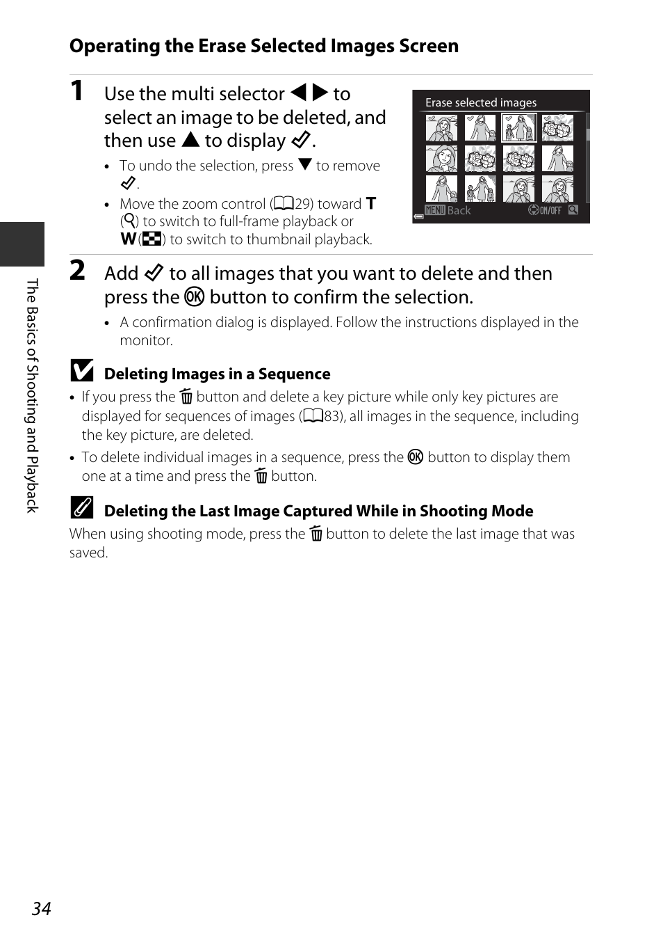 Operating the erase selected images screen | Nikon P530 User Manual | Page 52 / 226