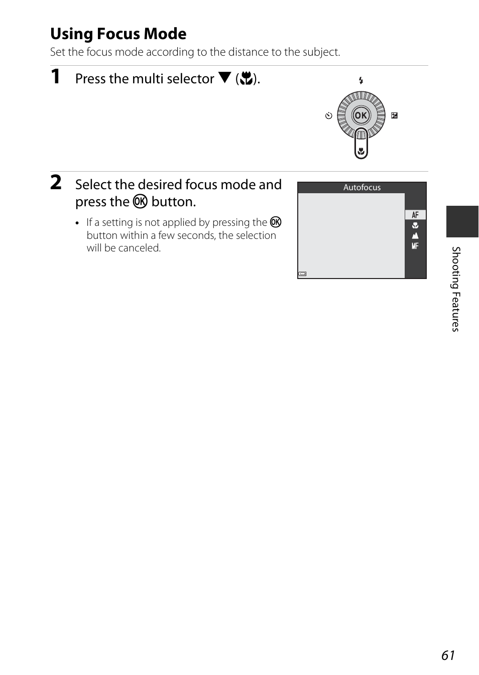 Using focus mode, A61), A61) se | A61) whe | Nikon P530 User Manual | Page 79 / 226