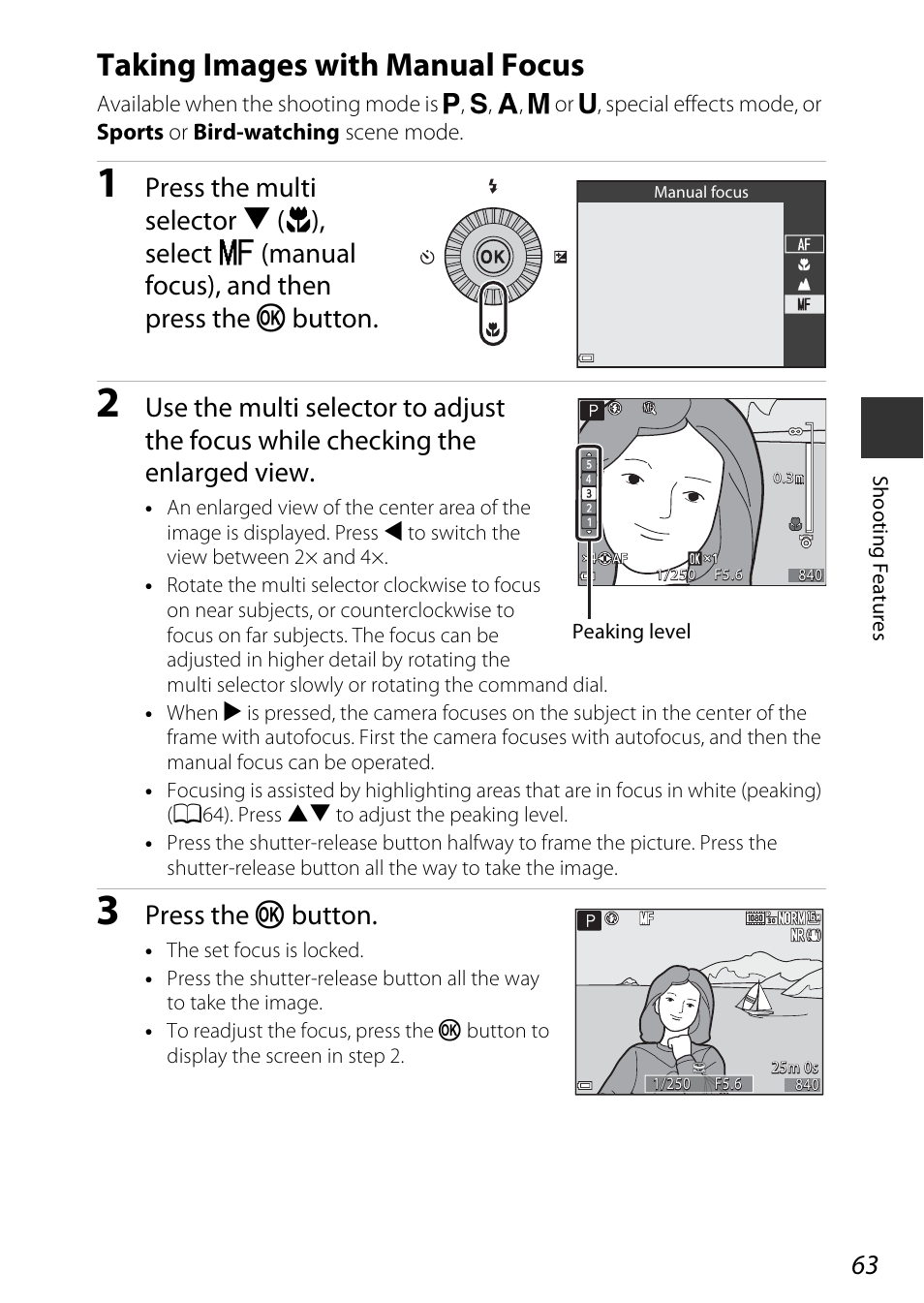 Taking images with manual focus, Press the k button | Nikon P530 User Manual | Page 81 / 226