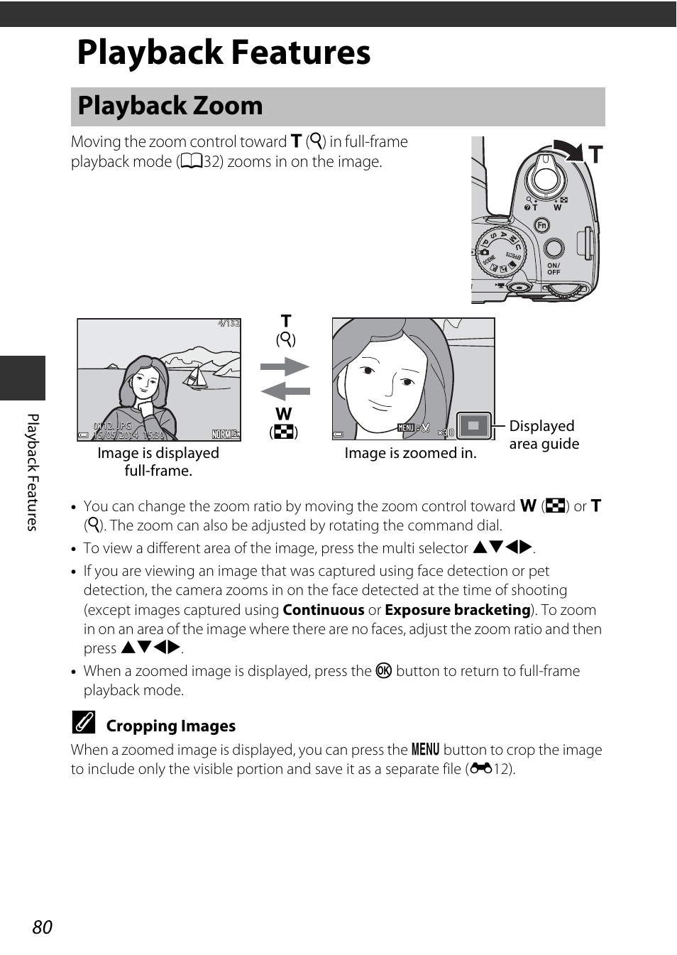Playback features, Playback zoom | Nikon P530 User Manual | Page 98 / 226