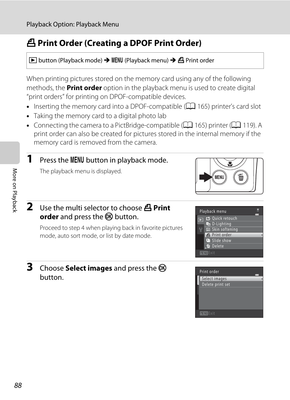 Print order (creating a dpof print order), A print order (creating a dpof print order), A 88 | Nikon S2500 User Manual | Page 100 / 184