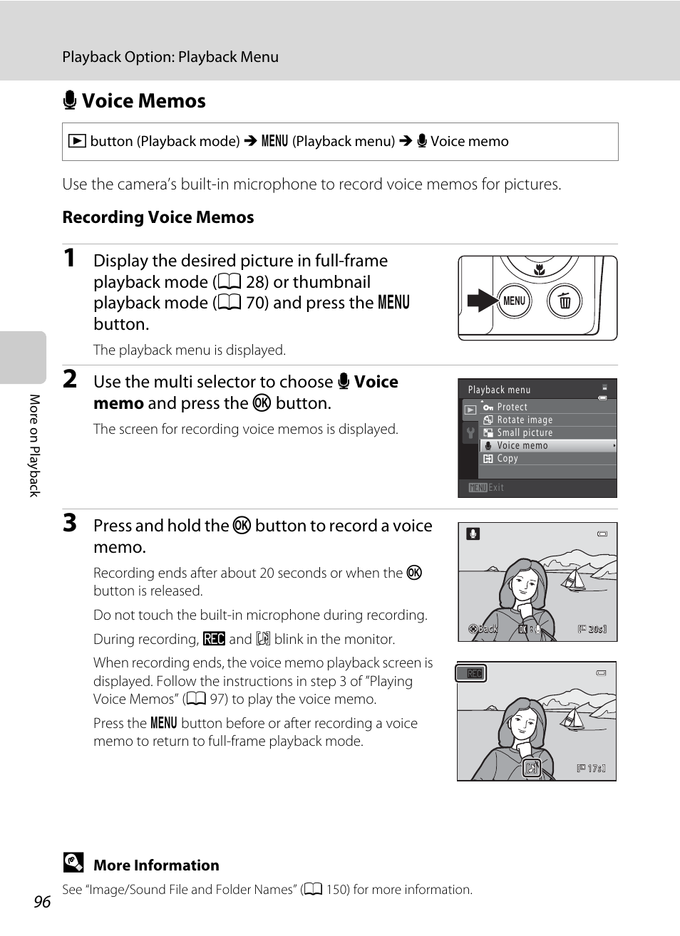 Voice memos, E voice memos, A 96 | Nikon S2500 User Manual | Page 108 / 184
