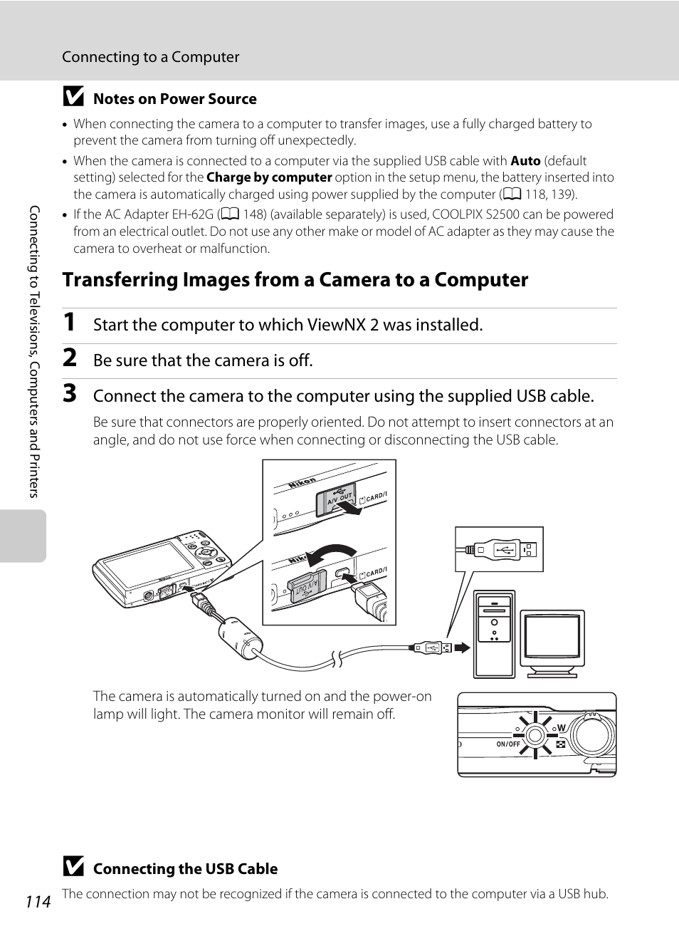 Transferring images from a camera to a computer, A 114, 139) | Nikon S2500 User Manual | Page 126 / 184