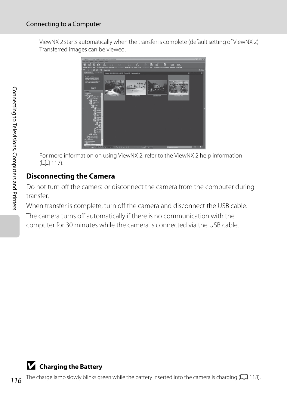 Disconnecting the camera | Nikon S2500 User Manual | Page 128 / 184