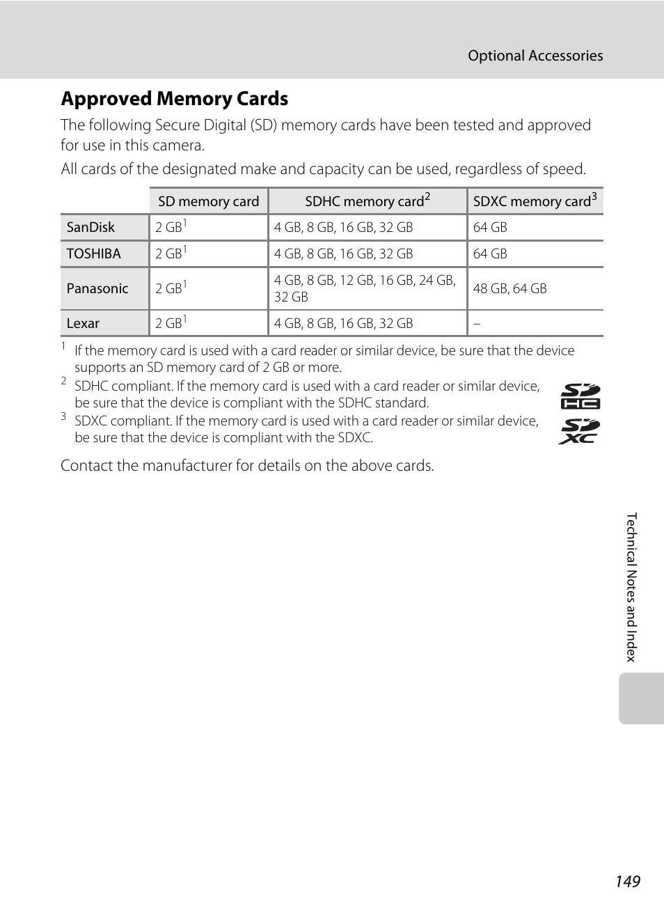 Approved memory cards | Nikon S2500 User Manual | Page 161 / 184