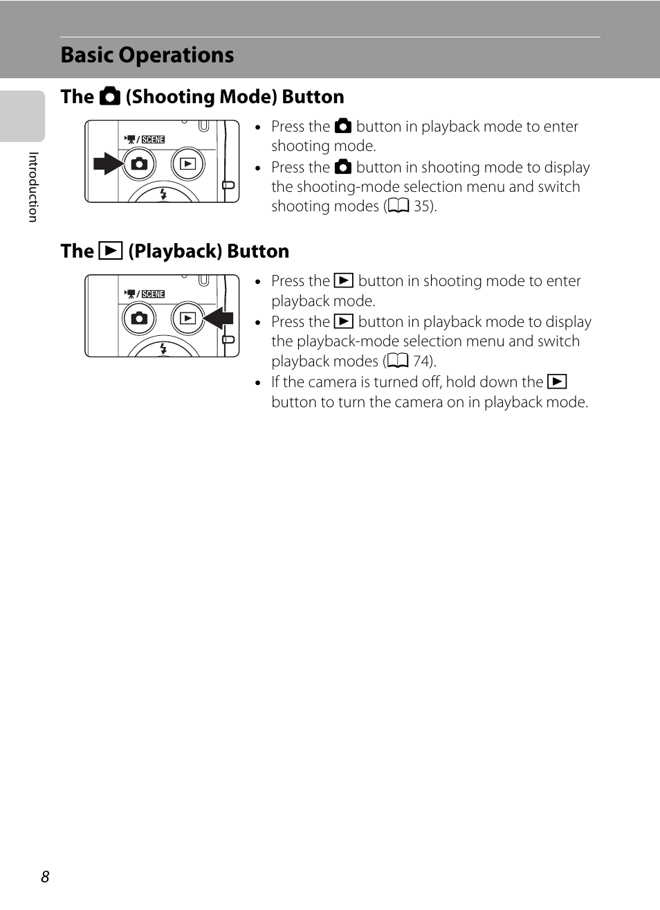 Basic operations, The shooting mode button, The playback button | The a (shooting mode) button the, C (playback) button | Nikon S2500 User Manual | Page 20 / 184