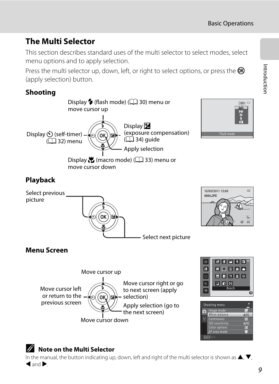 The multi selector, Shooting playback menu screen | Nikon S2500 User Manual | Page 21 / 184